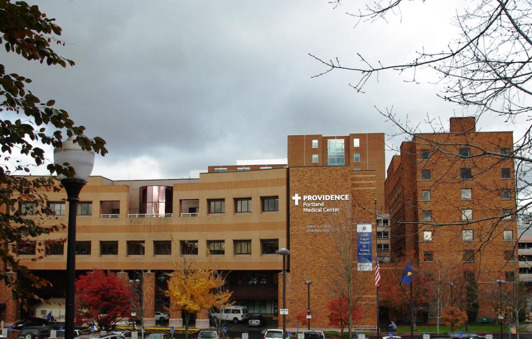 large brick building beneath clouds