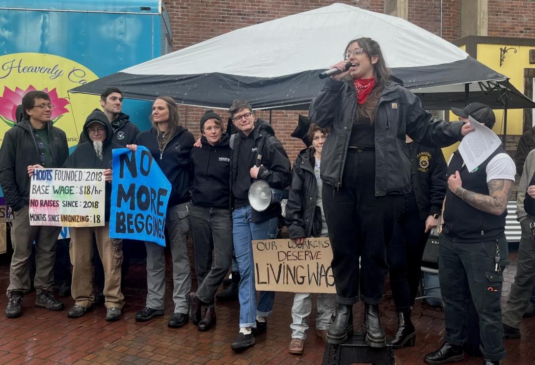 CAHOOTS workers and supporters speak at a union rally, April 5, 2024. CAHOOTS workers and supporters speak at a union rally, April 5, 2024.