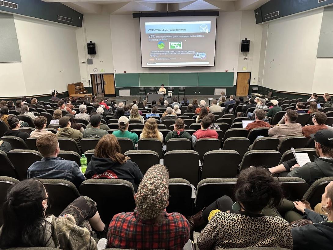 Roughly 200 people gathered at a town hall to discuss the value of CAHOOTS, April 10, 2025. Roughly 200 people gathered at a town hall to discuss the value of CAHOOTS, April 10, 2025.
